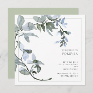 Watercolor Greenery Light Blue Floral Save The Date