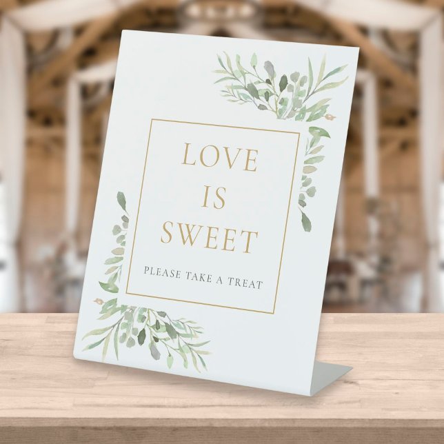 Watercolor Greenery Love Is Swee Pedestal Sign (Creator Uploaded)