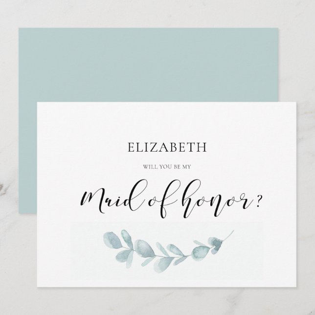 Watercolor greenery Maid of honour proposal card (Front/Back)
