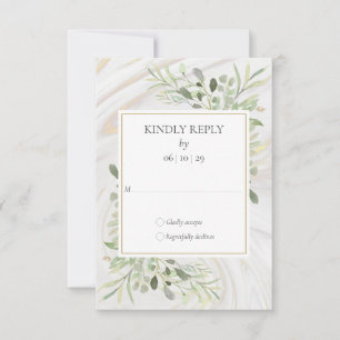 Watercolor Greenery Marble Swirl Wedding RSVP Card