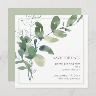 Watercolor Greenery Minimal Wedding Save The Date