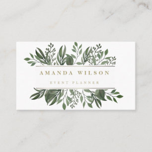 Watercolor Greenery Modern Business Card