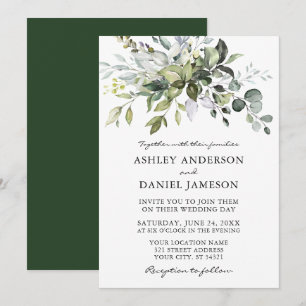 Watercolor Greenery Modern Elegance Wedding Invitation