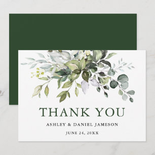 Watercolor Greenery Modern Elegant Green Wedding Thank You Card