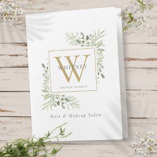 Watercolor Greenery Monogram Pocket Folder