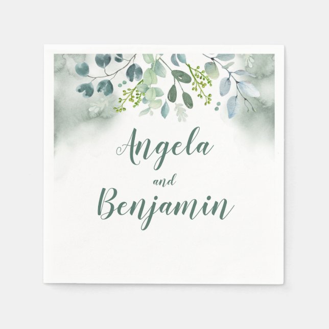 Watercolor Greenery Napkin (Front)