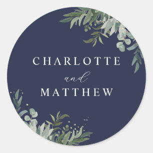 Watercolor Greenery Navy Wedding Envelope Seal