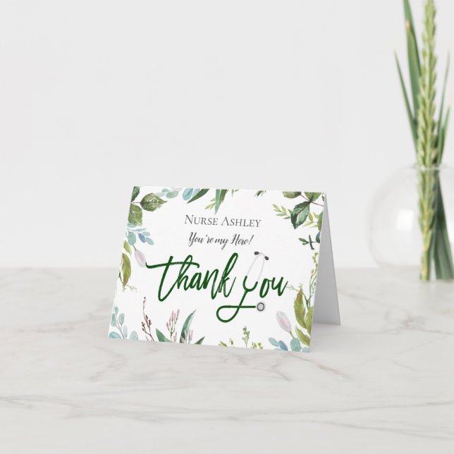 Watercolor Greenery Nurses Doctors Personalised Thank You Card (Front)