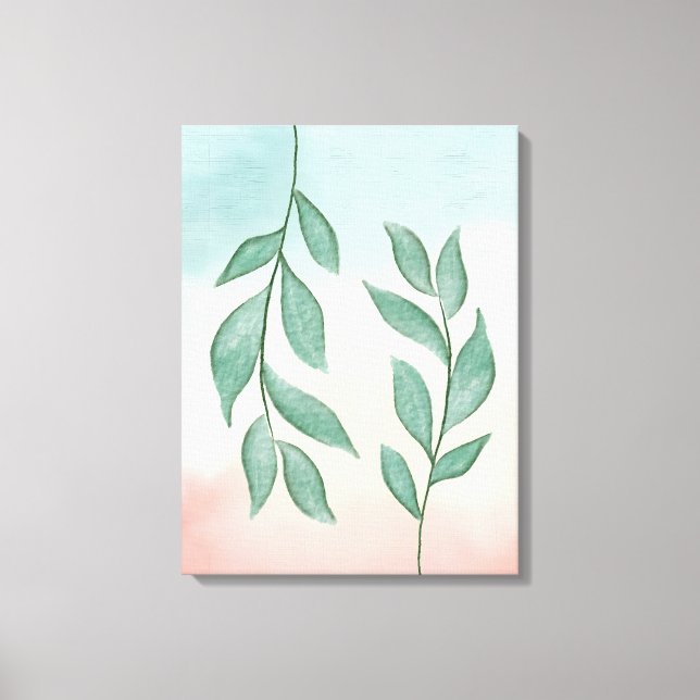  Watercolor Greenery on a Pastel Pink Background Canvas Print (Front)