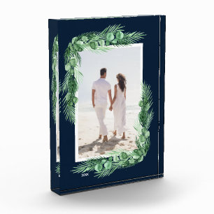 Watercolor Greenery on Navy Blue Photo Block