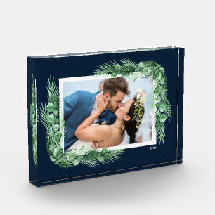 Watercolor Greenery on Navy Blue Photo Block