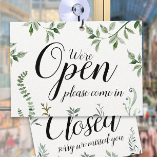 Watercolor Greenery Open Closed Sign