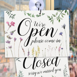 Watercolor Greenery Open Closed Spring Summer Sign