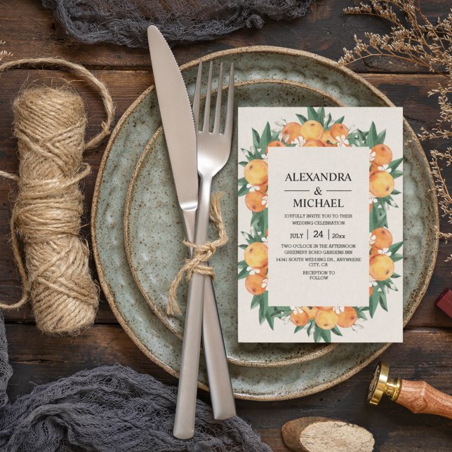 Watercolor Greenery Orange Blossom Modern Wedding  Invitation (Creator Uploaded)