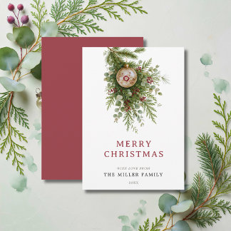 Watercolor Greenery Ornament Holiday Invitation