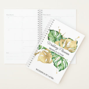 Watercolor Greenery Palm Gold Tropical Wedding Planner