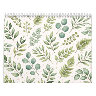Watercolor Greenery Pattern Botanical Leaves Calendar