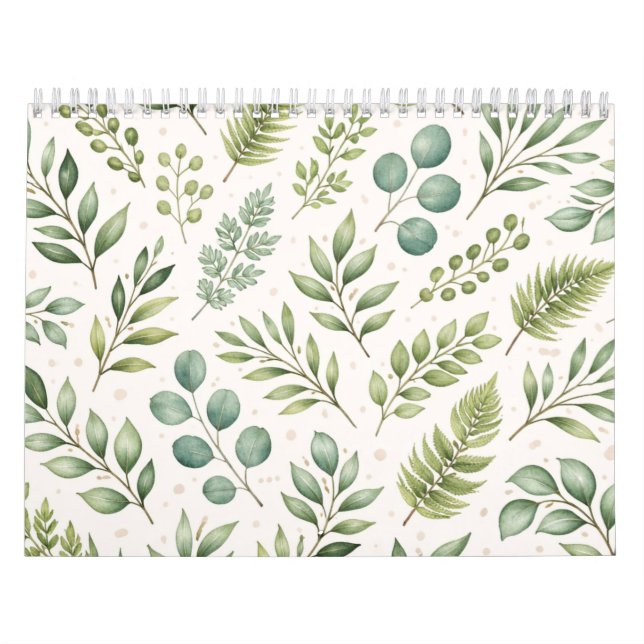 Watercolor Greenery Pattern | Botanical Leaves  Calendar (Cover)