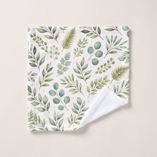 Watercolor Greenery Pattern | Botanical Leaves  Wash Cloth (Wash Cloth)