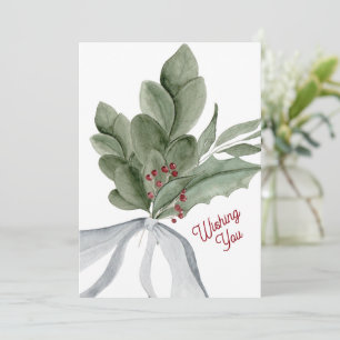 Watercolor Greenery Personalised Christmas Holiday Card