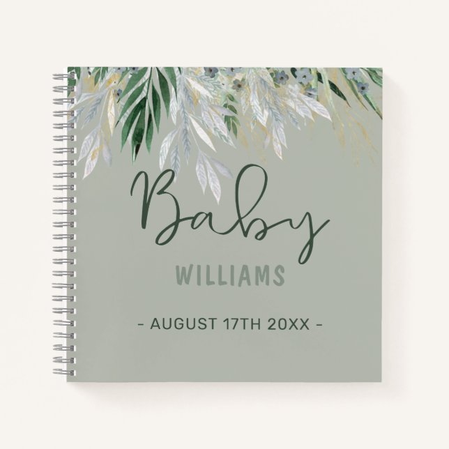 Watercolor Greenery Personalised Memory Baby Book (Front)