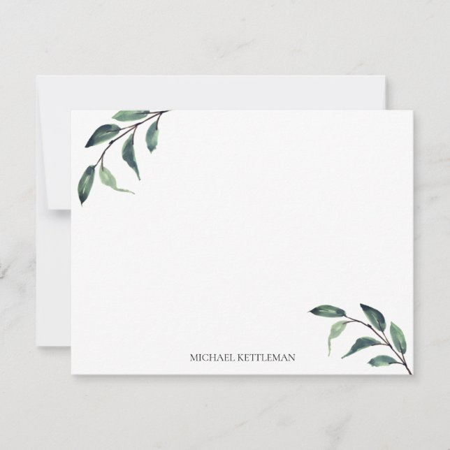 Watercolor Greenery Personalize and Monogram Card (Front)