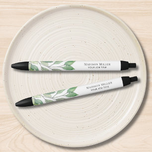 Watercolor Greenery Personalized Job Title Black Ink Pen