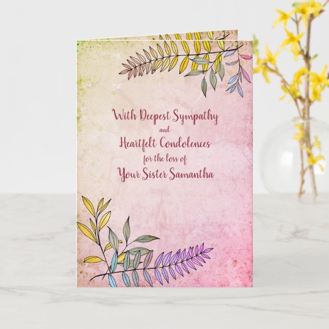 Watercolor Greenery Personalized Sympathy Card (Yellow Flower)