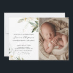 Watercolor Greenery Photo Baptism Invitation<br><div class="desc">This invitation features a photo of the baby,  watercolor florals,  and a cross to invite family and friends to a baptism,  christening,  or first holy communion.</div>