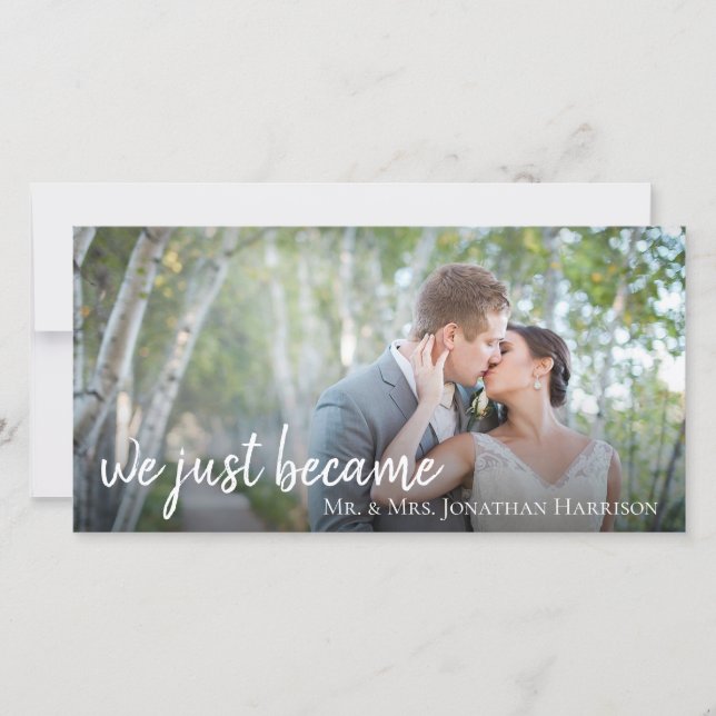 Watercolor Greenery Photo Just Married Reception Save The Date (Front)