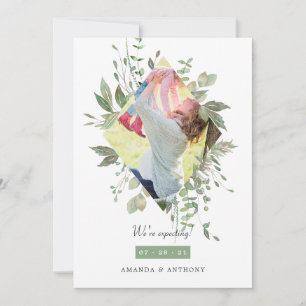 Watercolor Greenery Photo Pregnancy Announcement