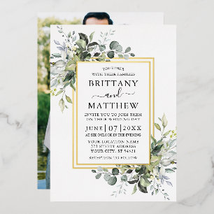 Watercolor Greenery Photo Wedding 2 Frame Gold