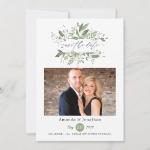 Watercolor Greenery Photo Wedding Save The Date