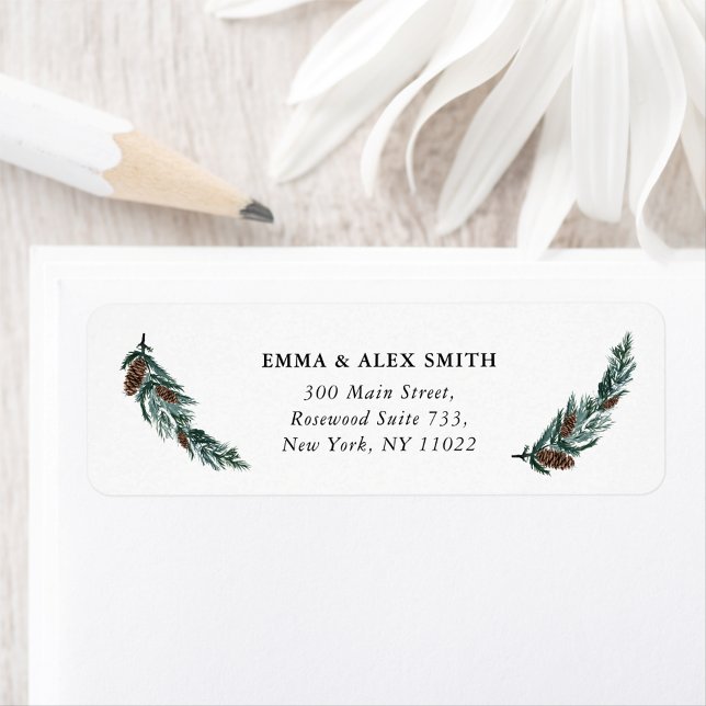 Watercolor Greenery Pine Cone Minimalist Address (Creator Uploaded)