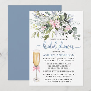 Watercolor Greenery Pink Dusty Blue Bridal Shower Invitation