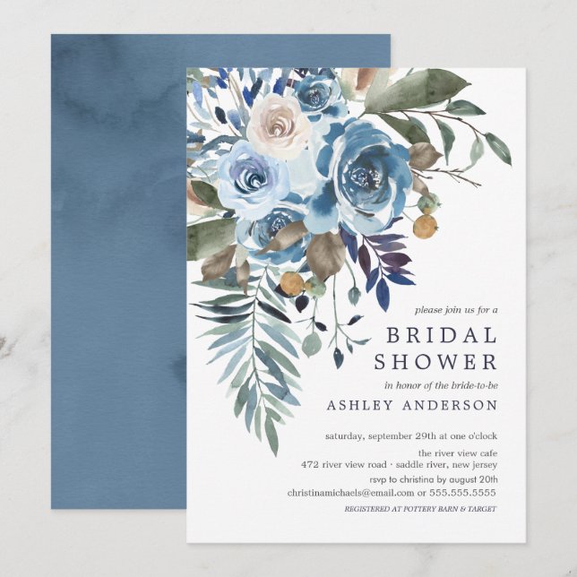 Watercolor Greenery & Pink Floral Bridal Shower Invitation (Front/Back)