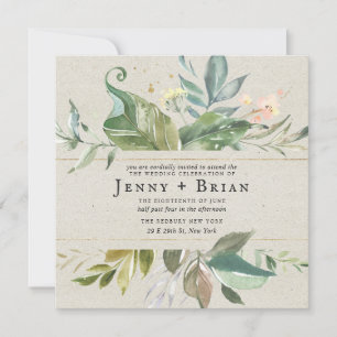 Watercolor Greenery   Pink Floral Square Wedding