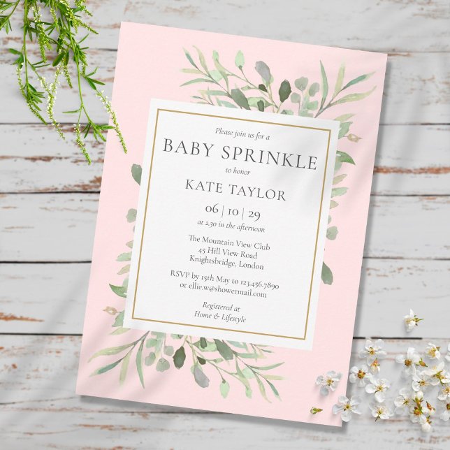 Watercolor Greenery Pink Girl Baby Sprinkle Invitation (Watercolor Greenery Pink Girl Baby Sprinkle Invitation)