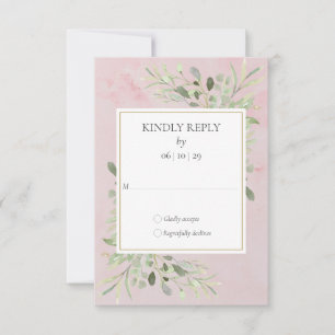 Watercolor Greenery  Pink Marble Wedding RSVP