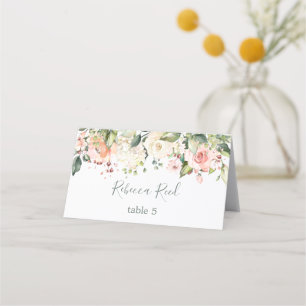 Watercolor greenery, pink roses Wedding table Place Card