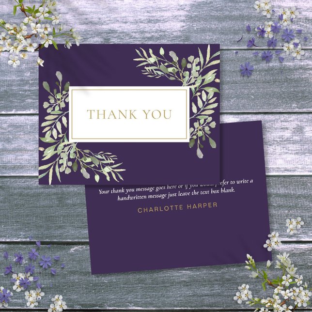 Watercolor Greenery Purple Gold Business Thank You Card (Watercolor Greenery Purple Gold Business Thank You Card)