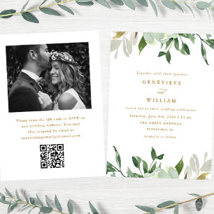 Watercolor Greenery QR Photo Wedding Invitation