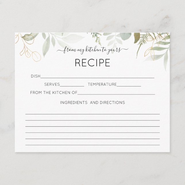 Watercolor Greenery Recipe Card (Front)