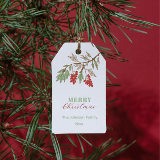 Watercolor Greenery Red Berries Christmas Gift Tags