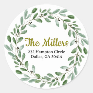 Watercolor Greenery Return Address Classic Round Sticker