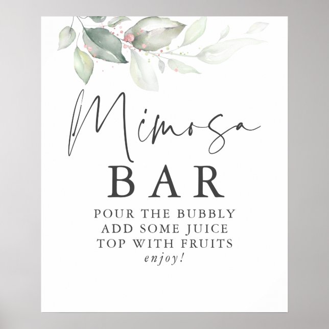 Watercolor Greenery Rose Gold Mimosa Bar Sign (Front)