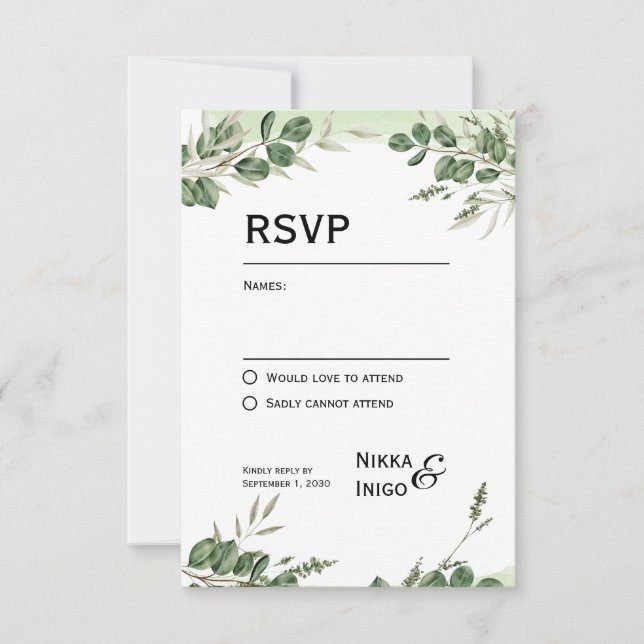Watercolor Greenery RSVP Card Invitation (Front)