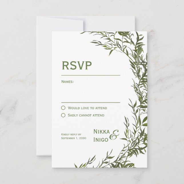 Watercolor Greenery RSVP Card Invitation (Front)