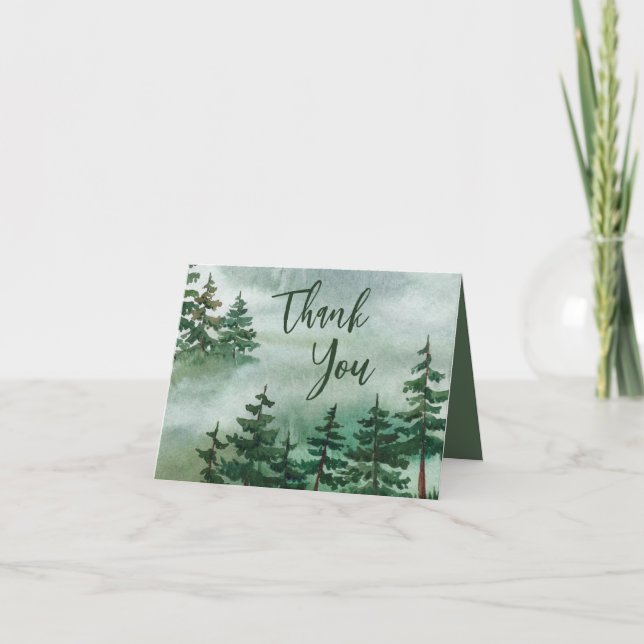 Watercolor Greenery Rustic Forest Thank You Card (Front)