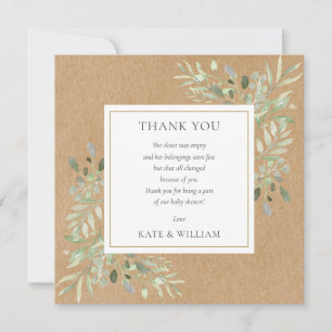 Watercolor Greenery Rustic Kraft Baby Shower Poem Thank You Card